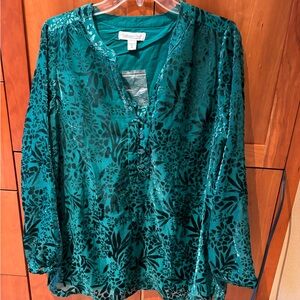 Coldwater Creek Green Graphic Tunic Blouse